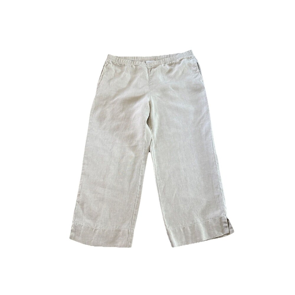 J Jill Pants SZ Medium Sand Dune All Linen Pull On Elastic Waist Wide Leg Casual